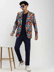 Men Orange Printed Blazer-SOBLZ-85-03-Orangeblue