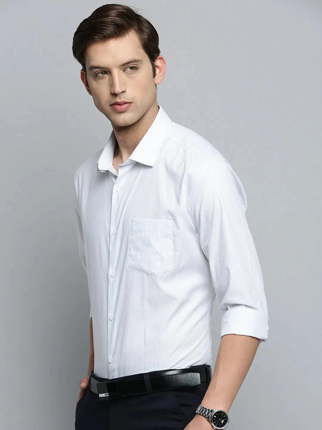 White Striped Formal Shirts for Men - Cotton Shirt | DesiQlo