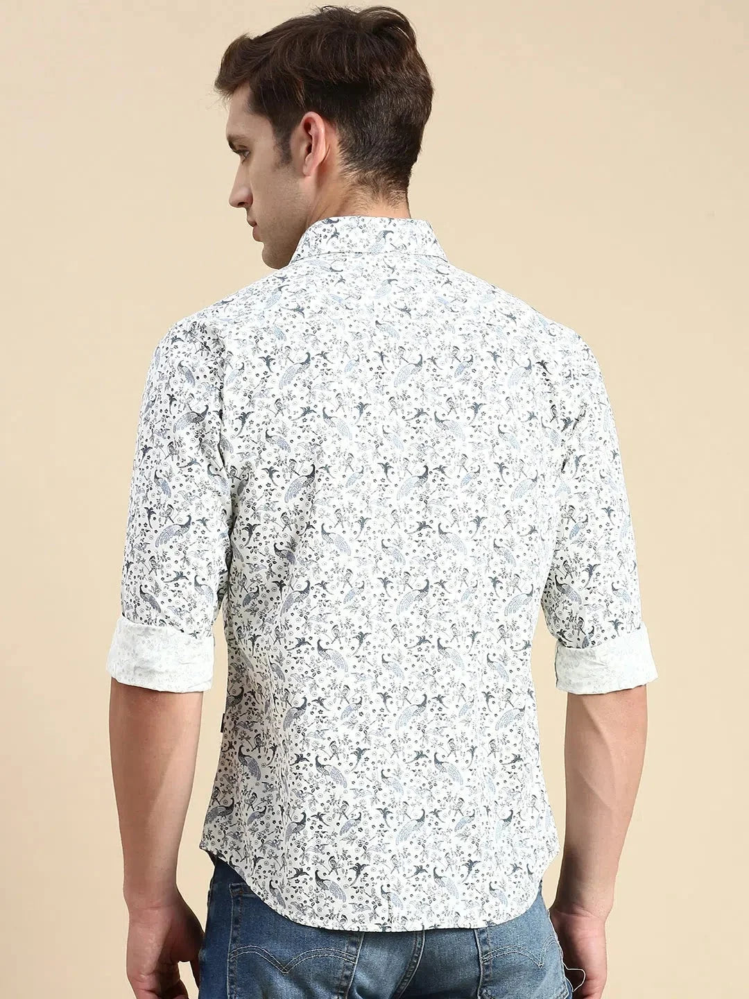 Men's White Printed Shirt - DesiQlo Cotton Casual Shirts