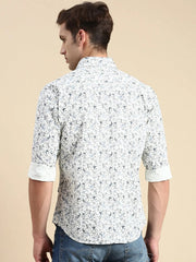 Men White Printed Casual Shirt-IKIGAIPRINTS-8805-Offwhite