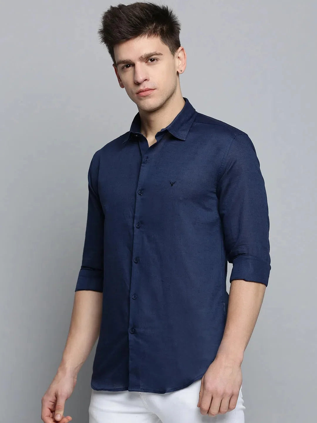 Navy Solid Mens Shirt - Classic Cotton Casual & Formal Shirts