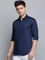Men Navy Solid Casual Shirt-MUNIFICENCEPLAIN-3396-Navyblue