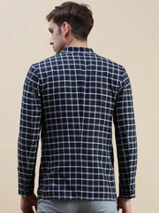 Men Navy Checked Casual Blazer-SOBLZ-022-5-Navyblue