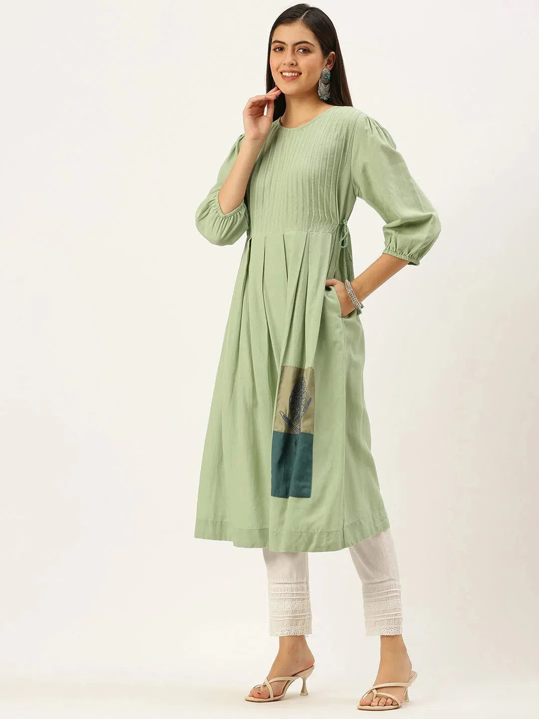 Green Embroidered A-Line Kurtas - Indian Kurta for Ladies