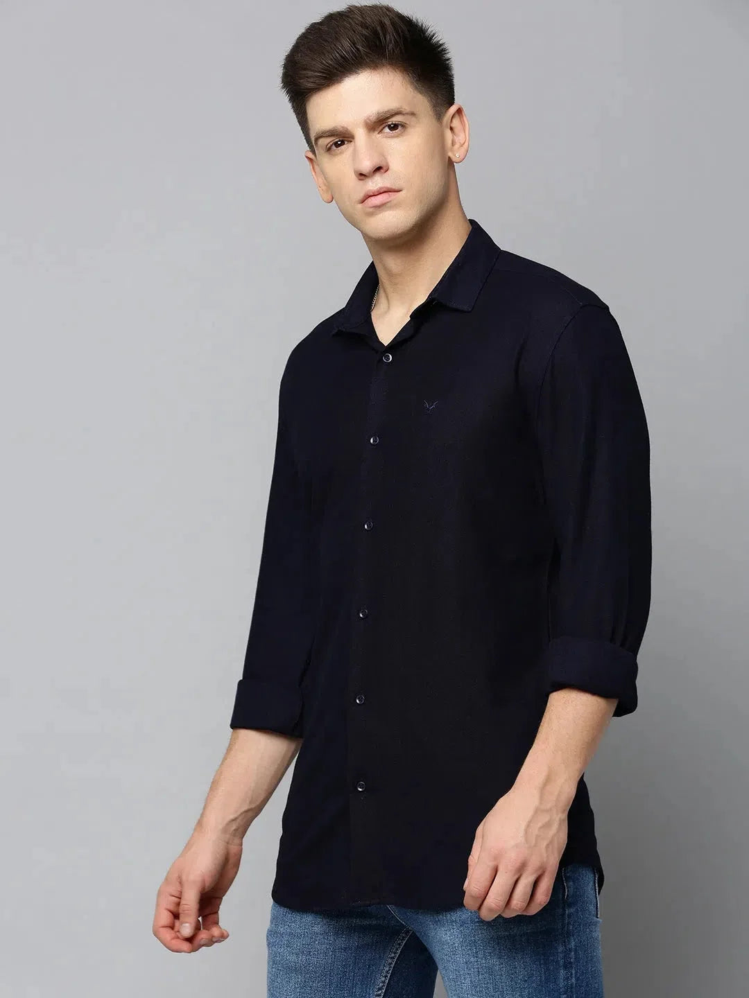 Navy Solid Mens Shirt | Cotton Casual Shirt - DesiQlo