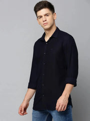 Men Navy Solid Casual Shirt-KRISTENKNITS-4588-Navyblue