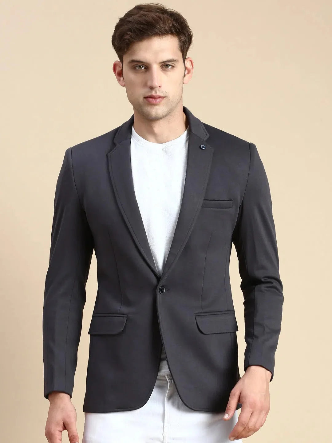Grey Solid Casual Blazer | Men's Ethnic Wear | DesiQlo