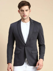 Men Grey Solid Casual Blazer-LBR-5500-Grey