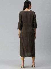 Women's BlackBeige Floral Khatwa Straight Kurta-GW-1620-Blackbeige