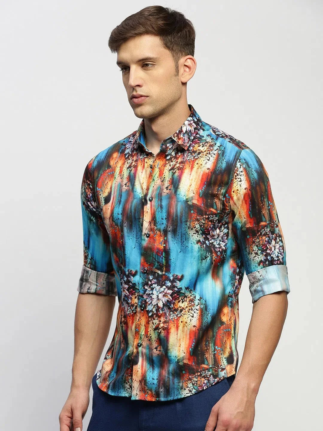 Trendy DesiQlo Men's Blue Floral Cotton Shirt - Printed Shirts