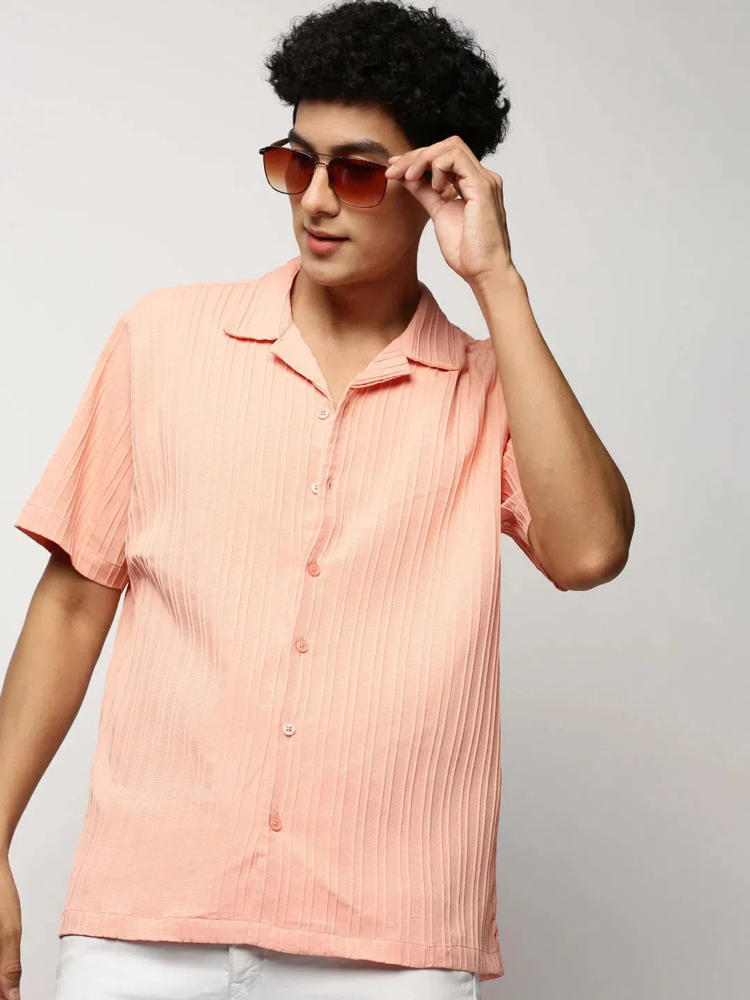 Men's Peach Striped Cotton Shirt | DesiQlo Cotton Shirt