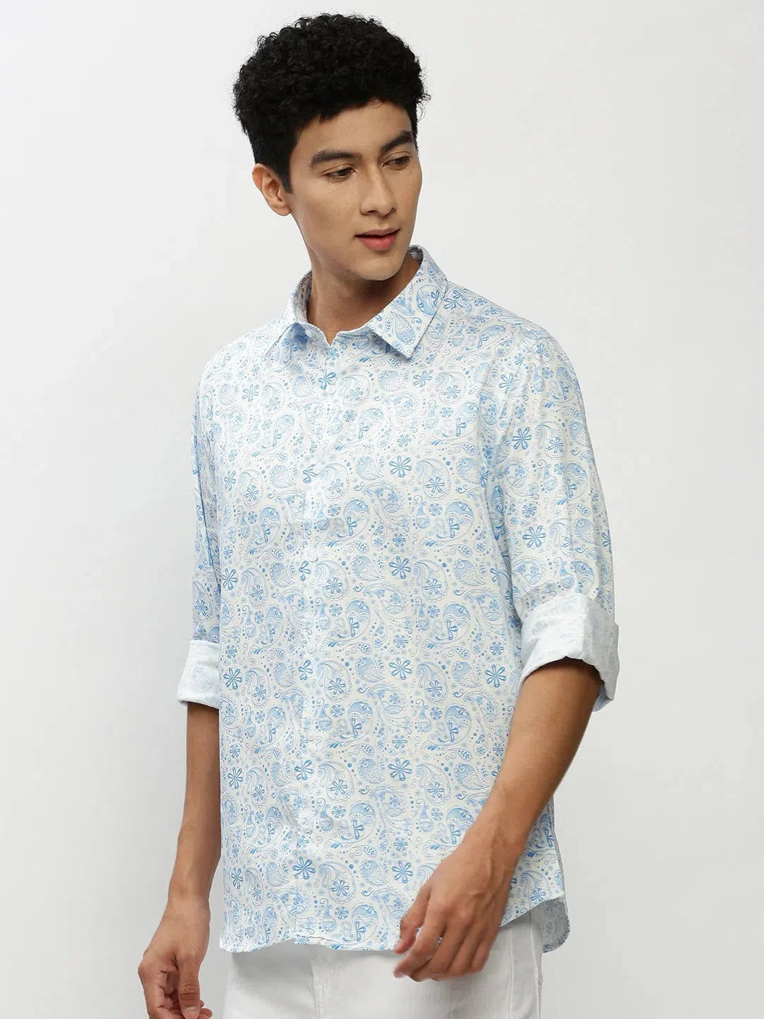 Blue Printed Cotton Mens Shirt | Casual Shirts for Men DesiQlo
