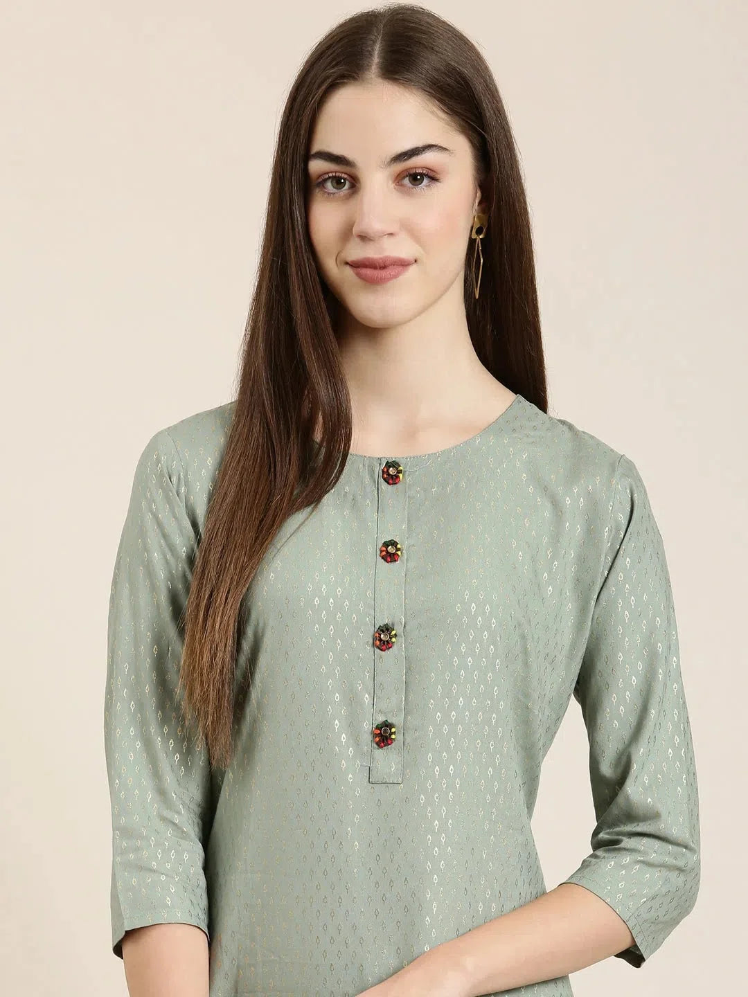 Sea Green Floral Cotton Kurta - Women's Indian Kurti Collection