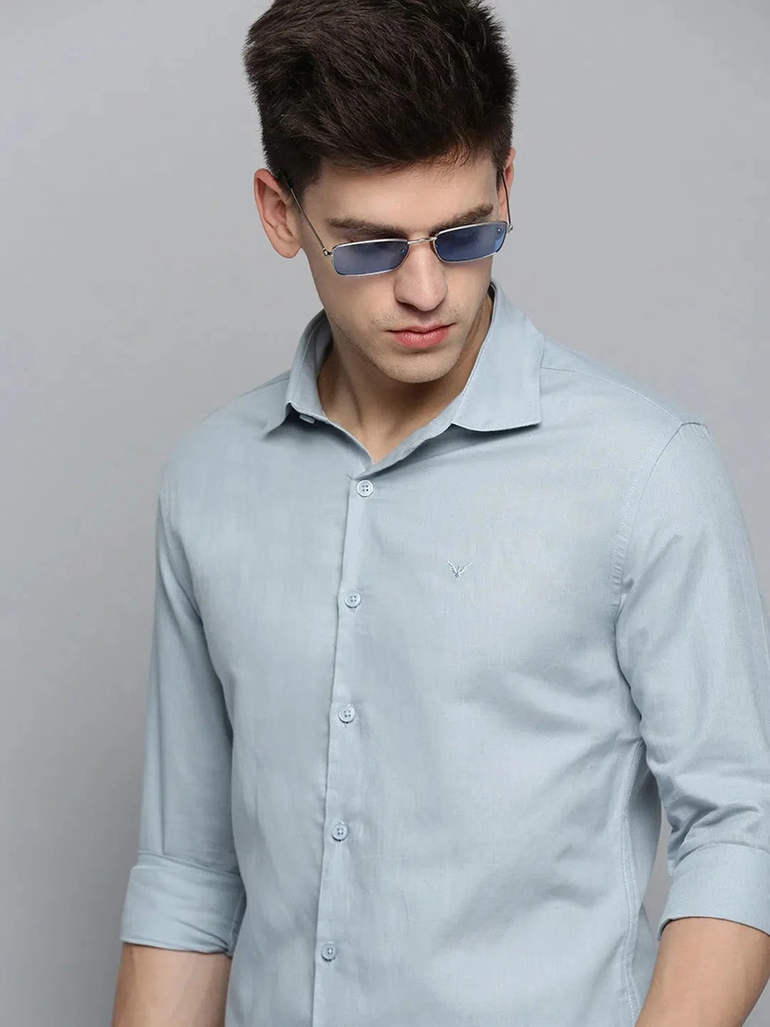Mens Blue Solid Cotton Shirt - Casual Style | DesiQlo