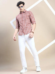 Men Rust Checked Casual Shirt-ALBACHECKS-72-Rust