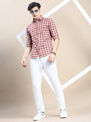 Men Rust Checked Casual Shirt-ALBACHECKS-72-Rust