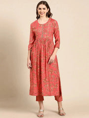 Women's Coral Printed Kurta SetKC-987-Coral