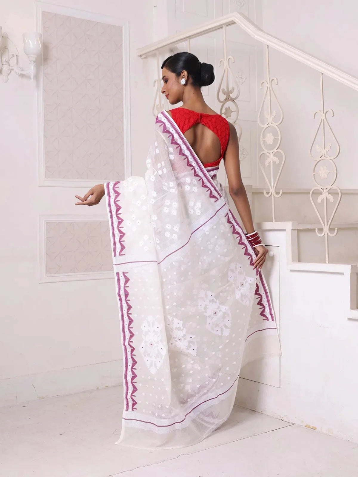 Off White Cotton Jamdani Saree | Indian Sari