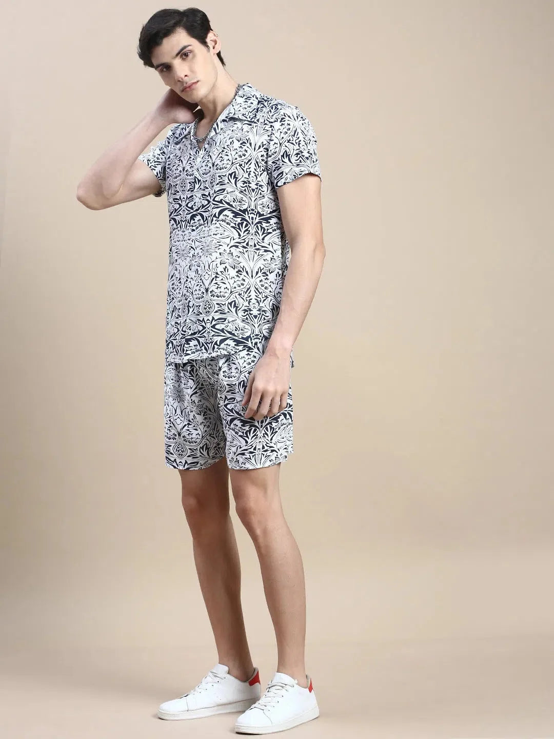 Men's White Printed Casual Co ord Set | Casual Co ord Sets