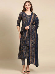 Women's Navy Blue Printed Kurta SetKC-944-Navyblue