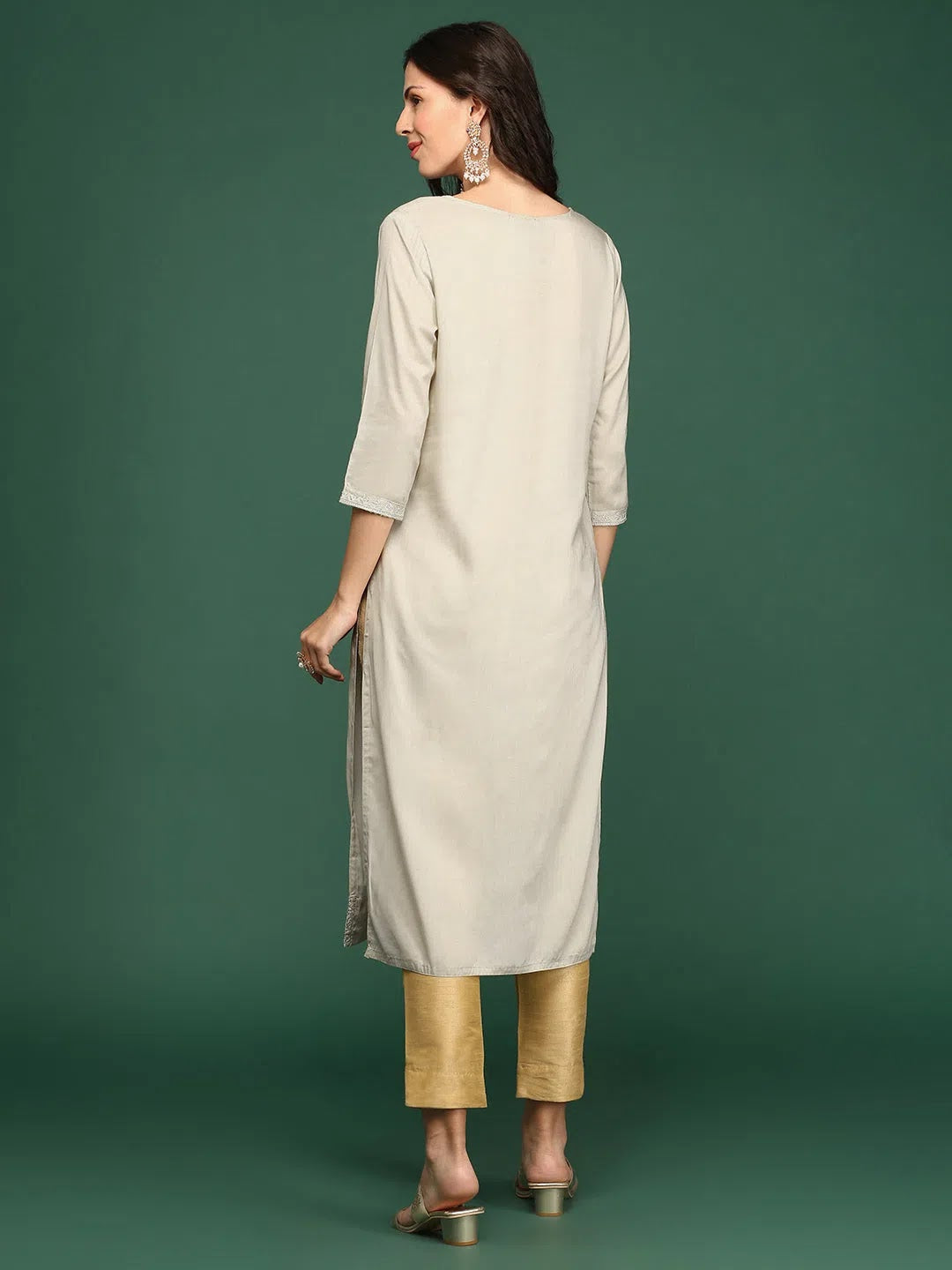 Cream Printed Kurta - Women's Polyester Indian Kurtis Online