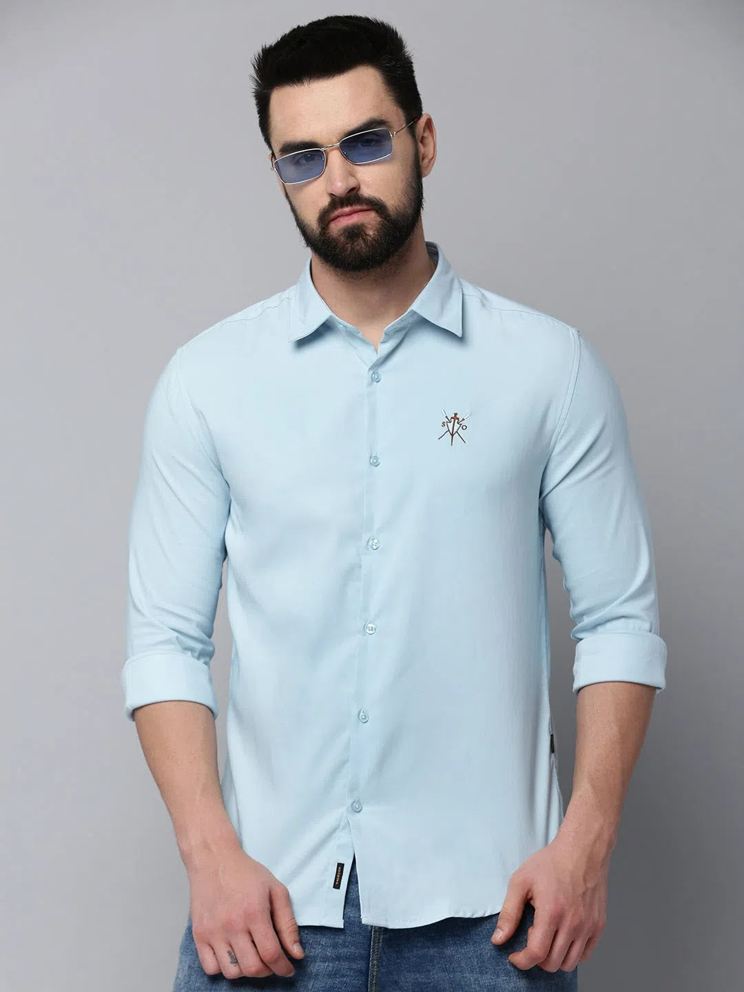 Men Blue Solid Casual Shirt-SHOPPEIMPORT-5222-Blue
