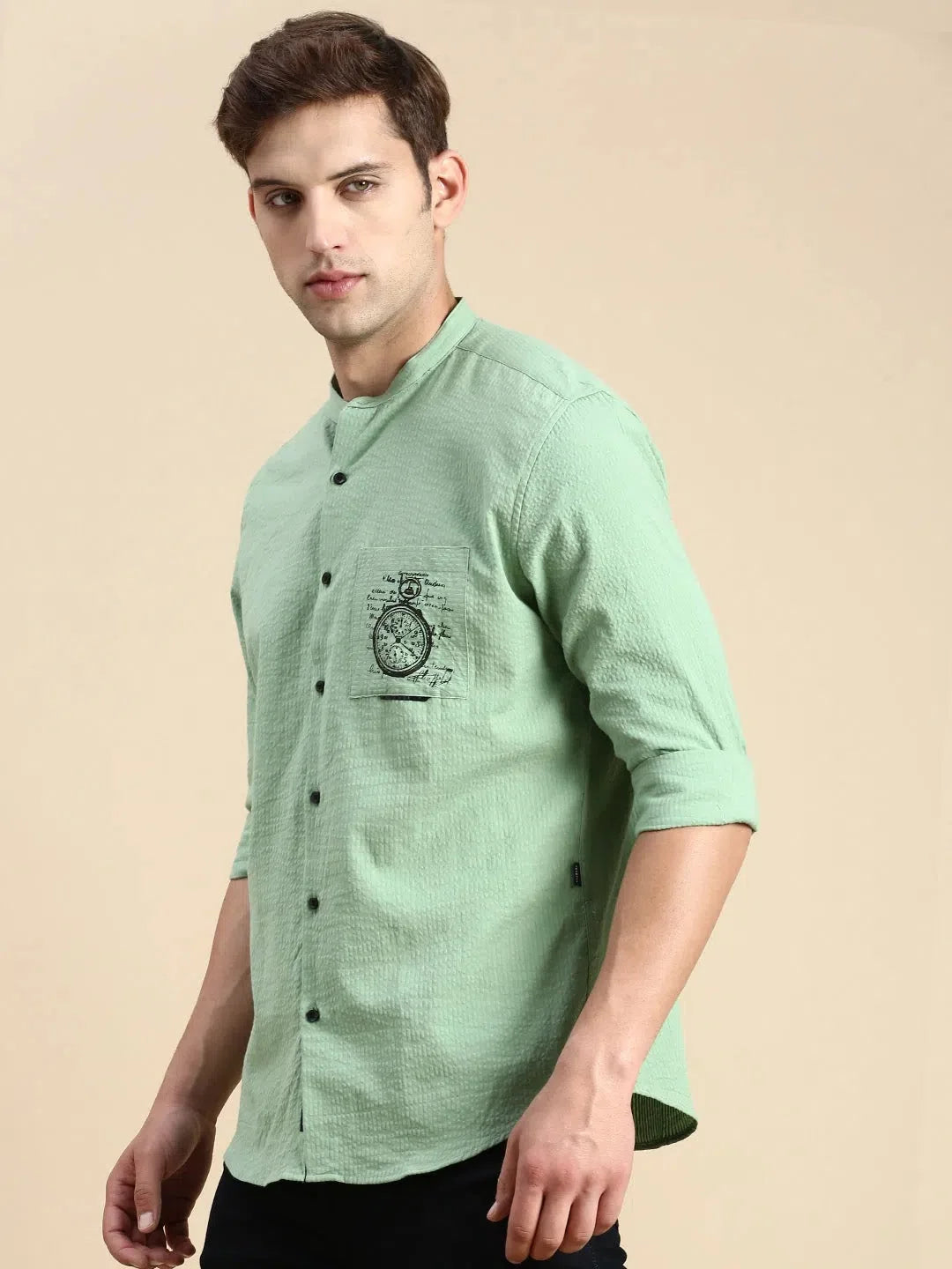Men's Green Solid Cotton Shirt | Casual & Formal Shirts