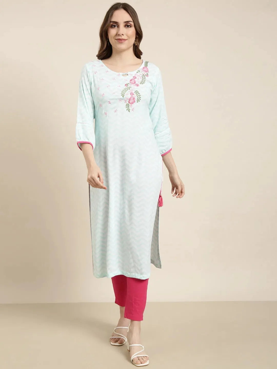 Turquoise Blue Chevron Kurta | Women's Indian Kurtas Online