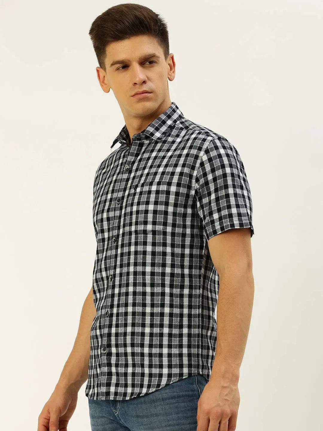 Men's Navy Checked Cotton Shirt | Casual Shirts Online
