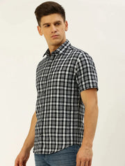 Men Navy Checked Casual Shirt-BINUCHECKS-5069-Navyblue