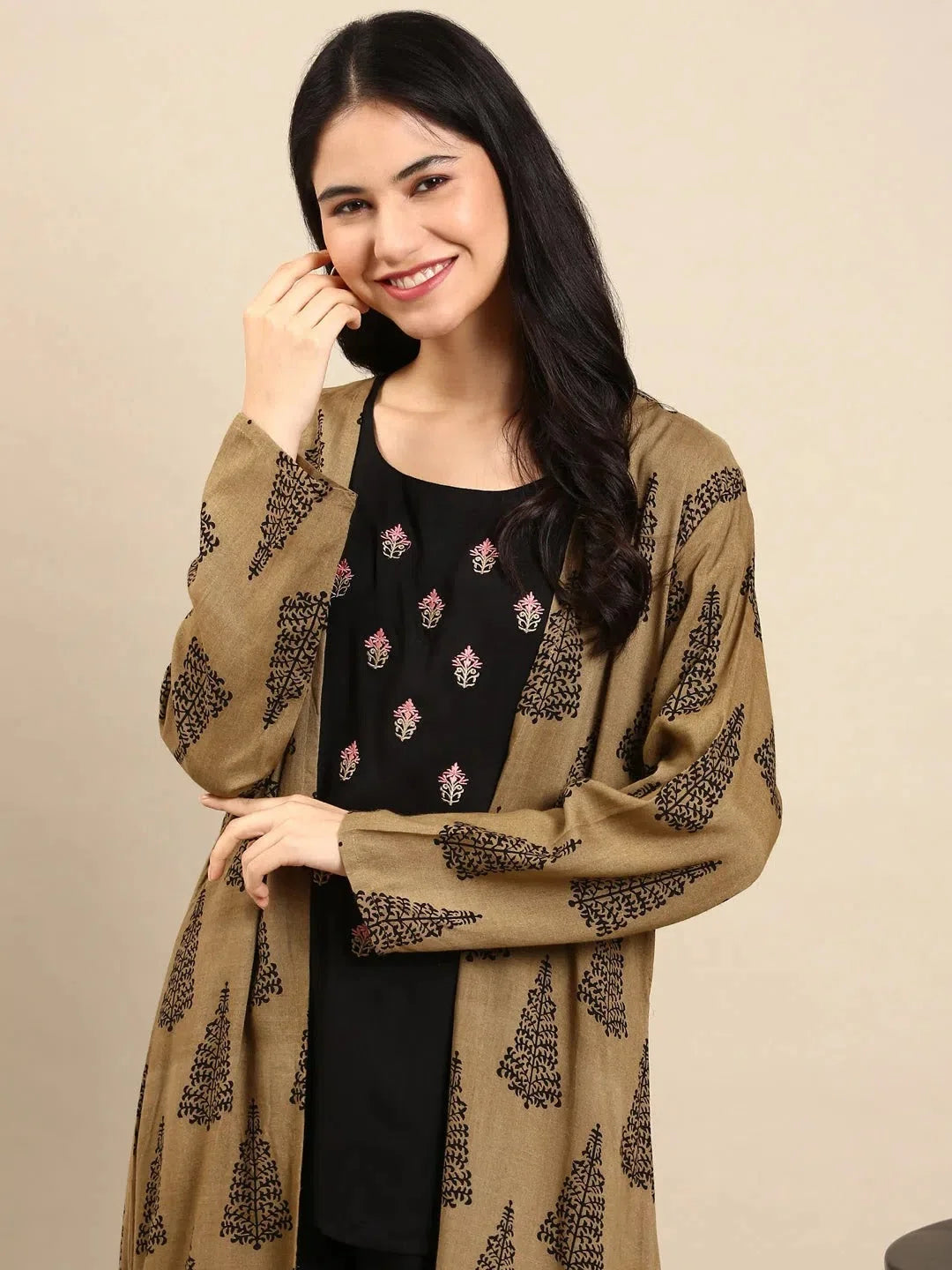 Beige Printed Kurta Set | Women's Cotton Indian Kurta Sets