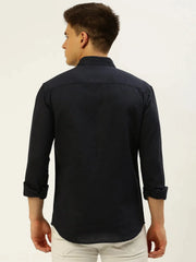 Men Navy Solid Casual Shirt-MEGANLINEN-3482-Navyblue