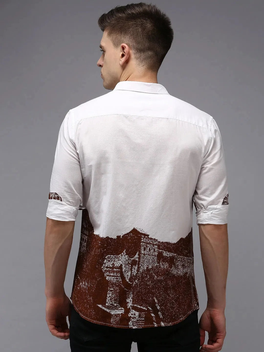 Men White Printed Cotton Shirt | Casual Mens Shirt