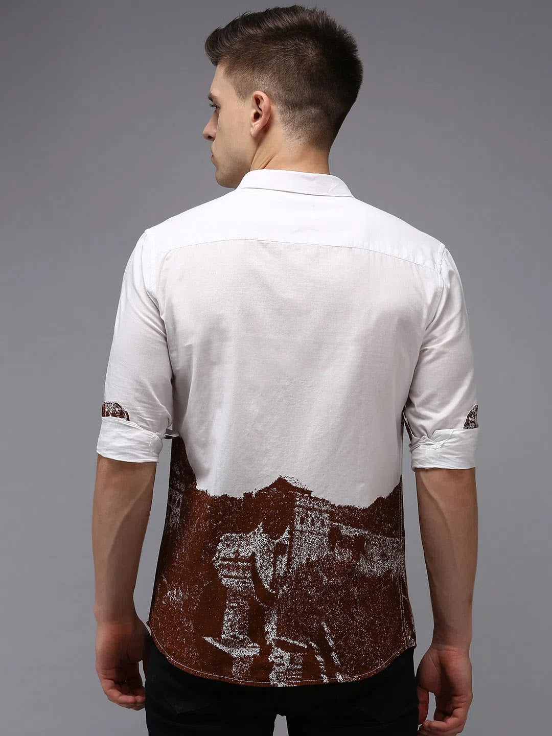 Men White Printed Cotton Shirt | Casual Mens Shirt