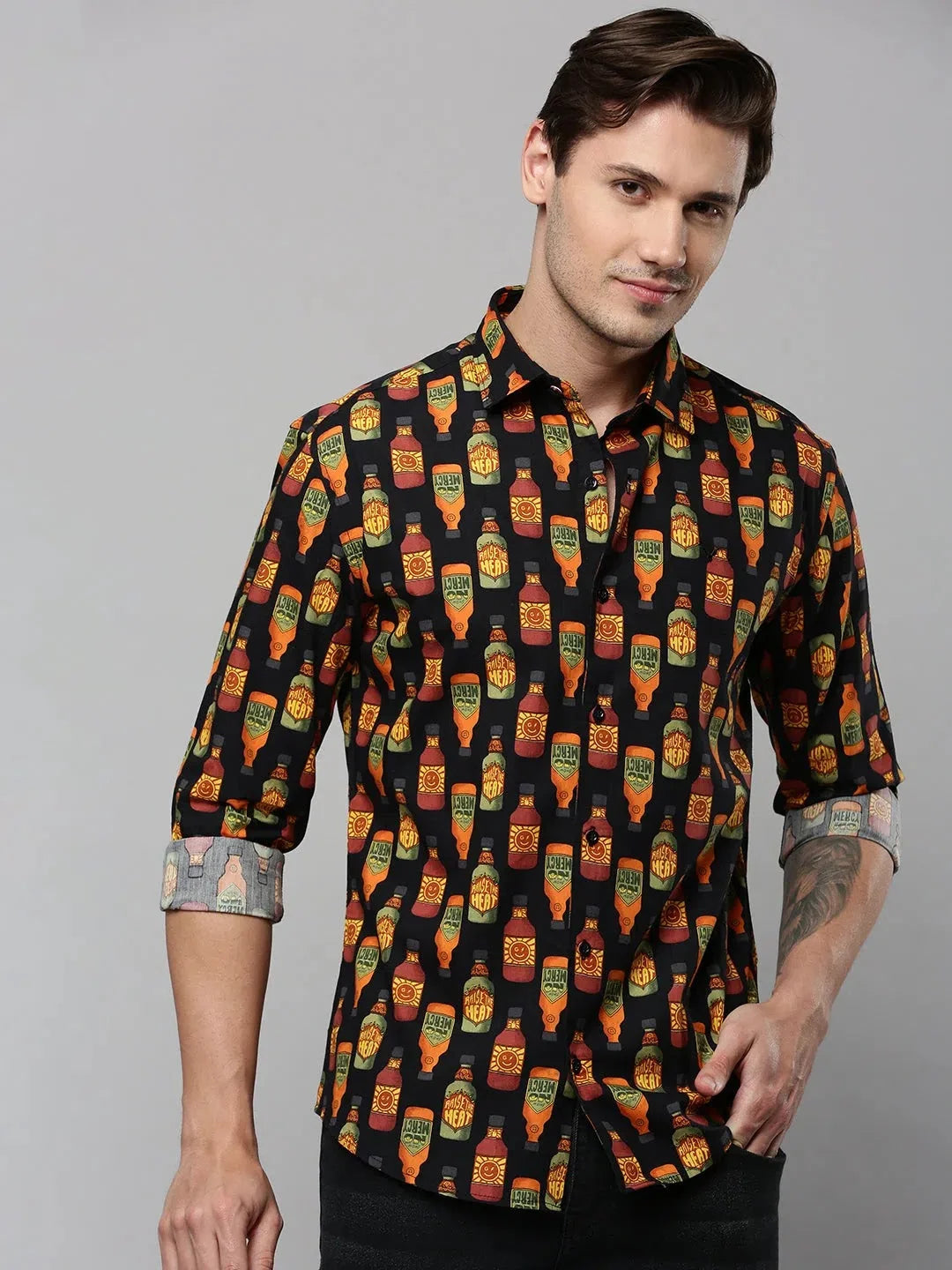 Men Black Printed Casual Shirt-ELICAPRINT-4823-Black