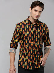 Men Black Printed Casual Shirt-ELICAPRINT-4823-Black