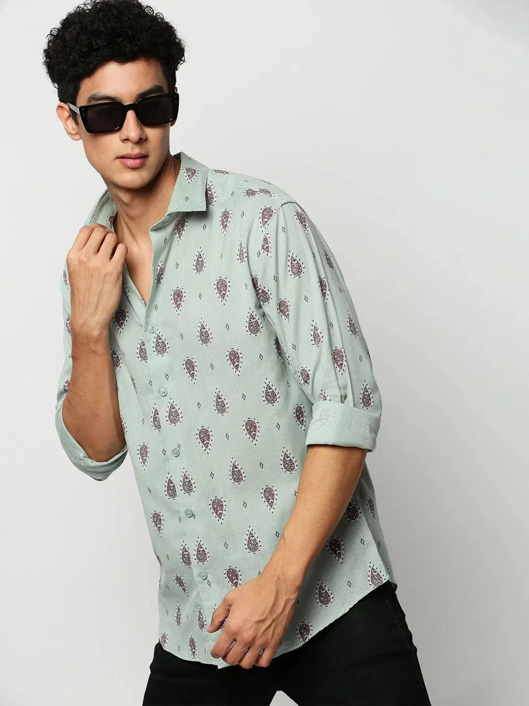 Men Green Printed Casual Casual Shirts-SEAGULL-1813-Seagreen