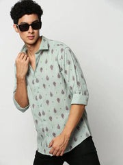Men Green Printed Casual Casual Shirts-SEAGULL-1813-Seagreen