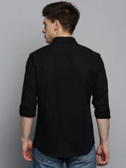 Men Black Solid Casual Shirt-RAPTORLINEN-4370-Black