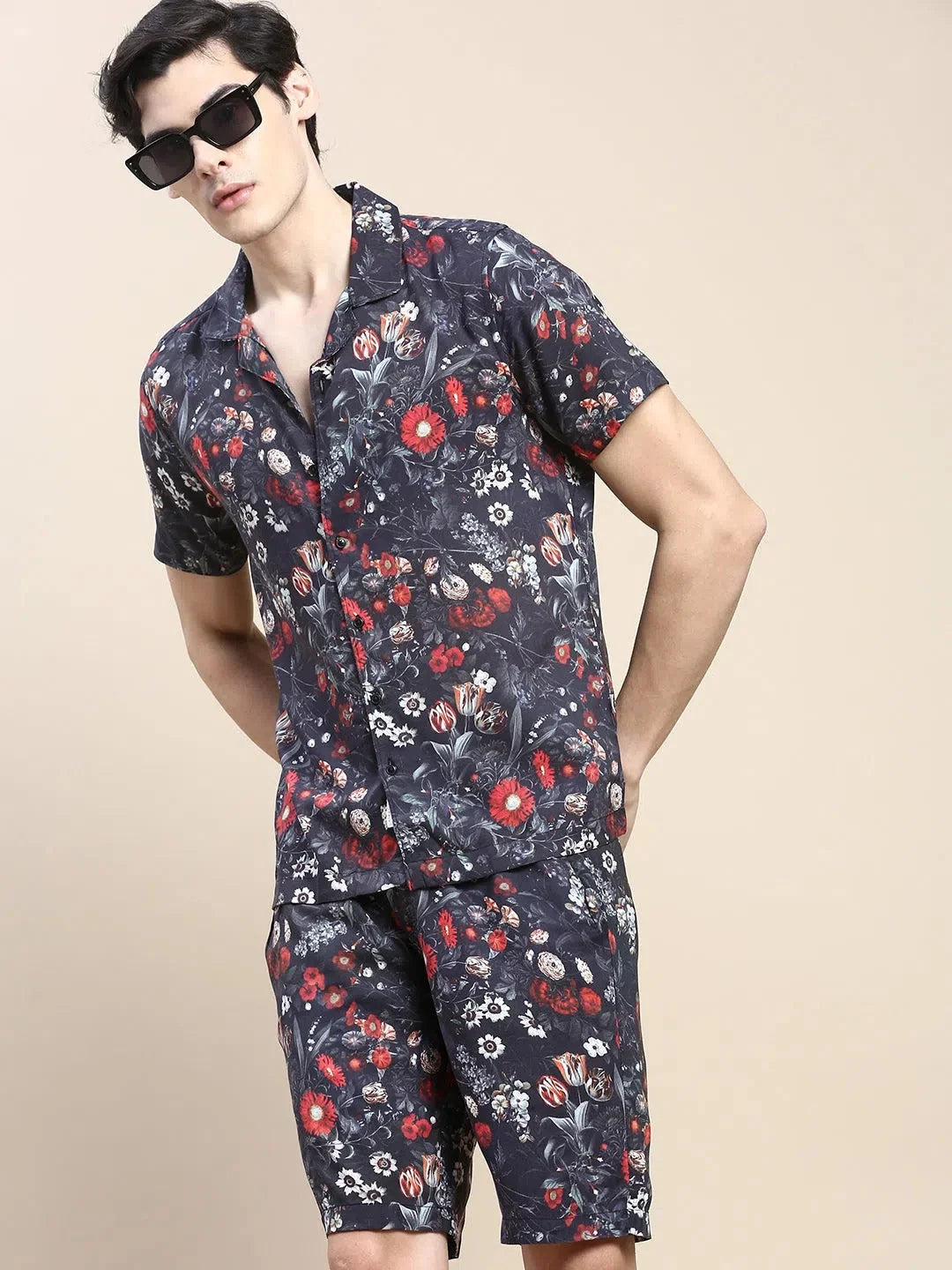 Black Printed Mens Co Ord Sets - Two Piece Casual Sets