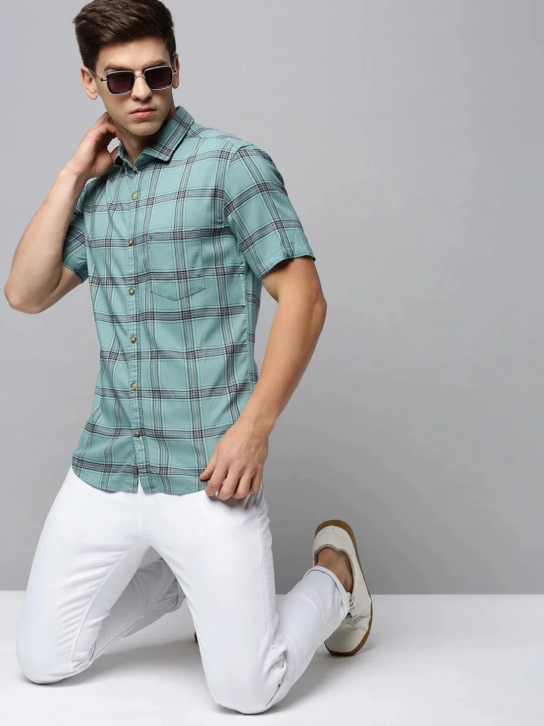 Green Checked Shirt for Men | Cotton Mens Shirt | DesiQlo