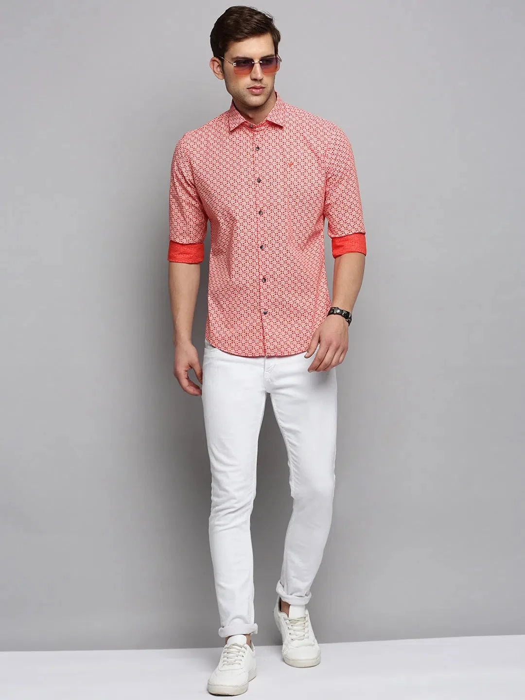 Orange Printed Mens Shirt | Cotton Casual Shirt | DesiQlo