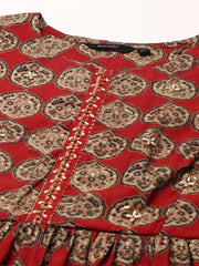 Women's Red Printed Kurta SetKC-813-Maroon