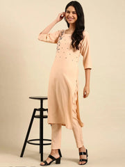 Women's Peach Embroidered Kurta SetKC-883-Peach