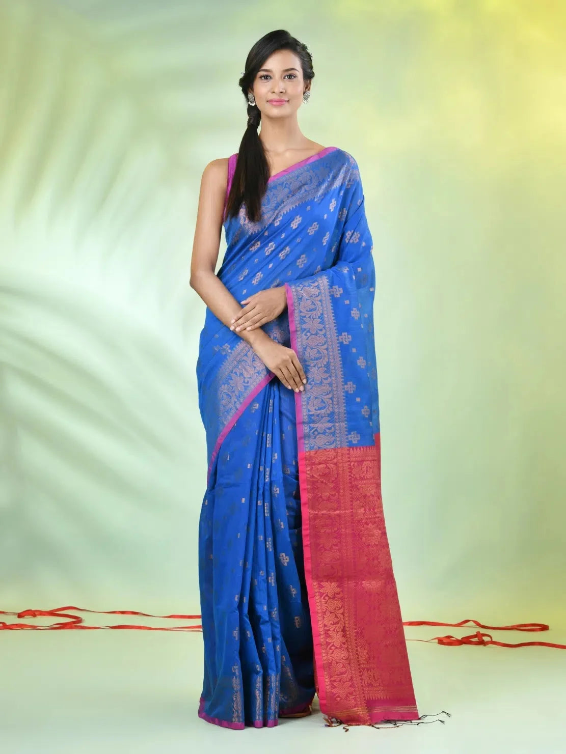 Sky Blue Cotton Saree with Zari - Indian Sari Elegance