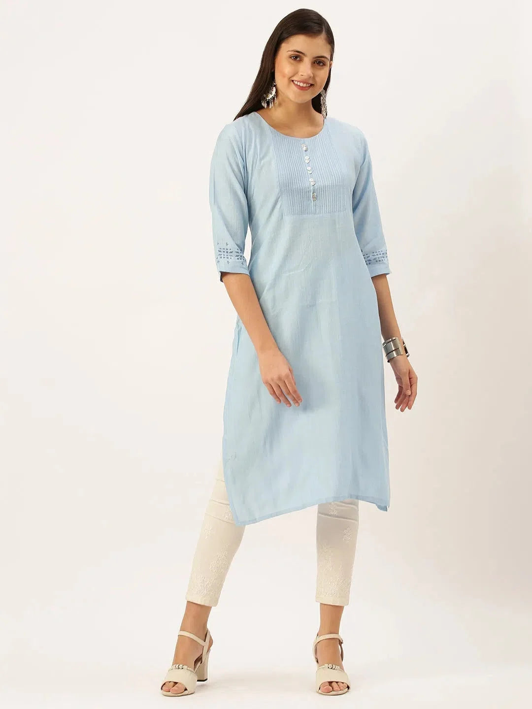 Blue Solid Cotton Kurta | Indian Kurtas for Women | DesiQlo