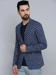 Men Blue Printed Blazer-SOBLZ-291-Navyblue