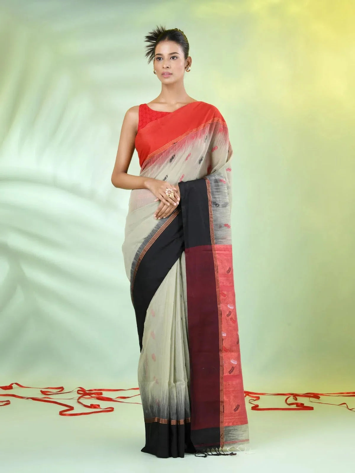 Pistachio Ikat Cotton Indian Sari | Designer Sarees India