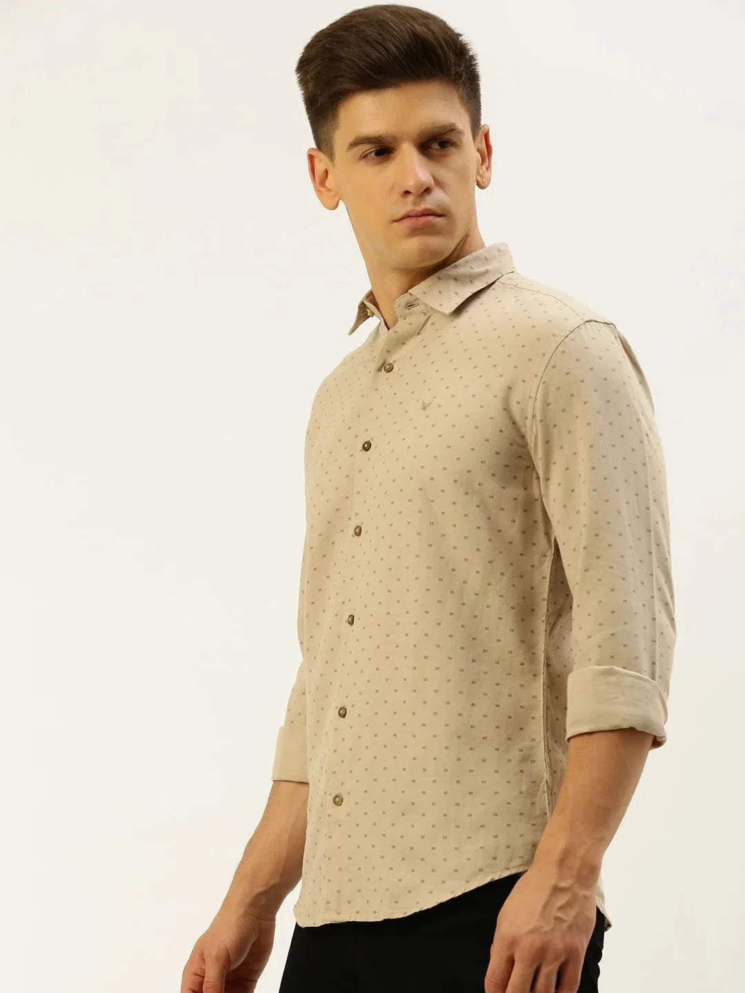 Beige Linen Printed Shirt for Men - Casual Style | DesiQlo