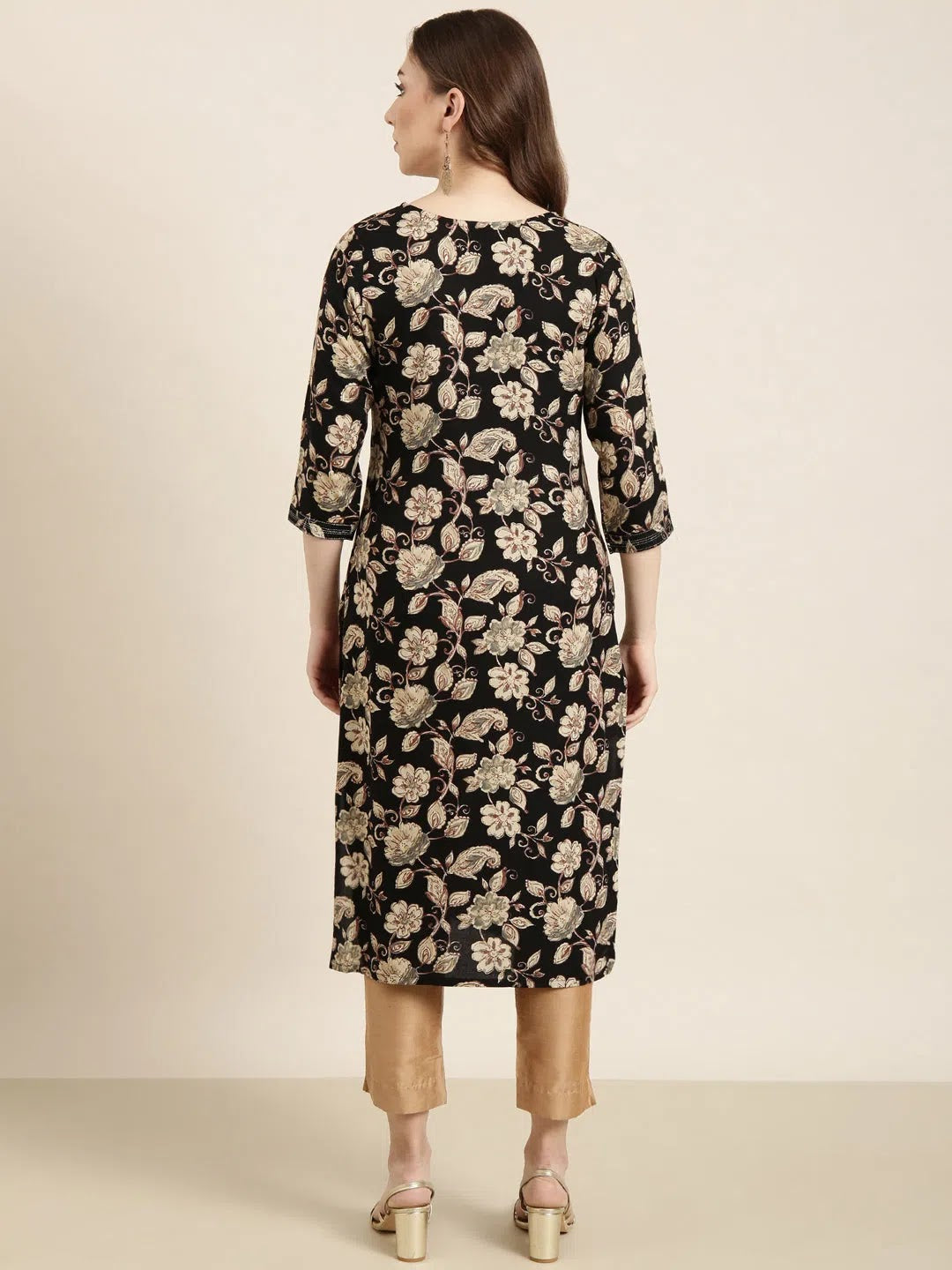 Black Floral Cotton Kurta - Modern Indian Kurta Ladies